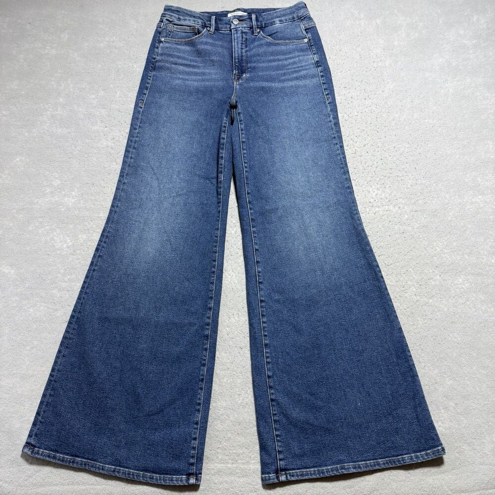 Good American Jeans Women’s Size 12/31 Good Waist Palazzo Wide Leg Blue Denim